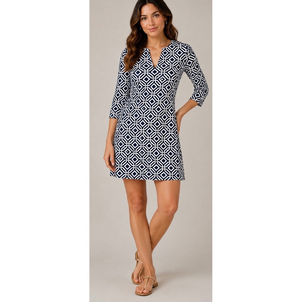 Jude Connally Navy and White Geometric Mini Dress
